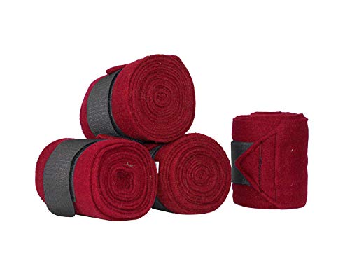 Derby Originals Set of 4 Super Soft Fleece Horse Polo Wraps with Velcro - color: Red