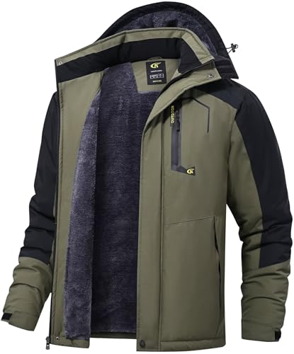 QPNGRP Mens Waterproof Ski Snowboard Jacket Winter Windproof Snow Coat - color: Army Black, size: Medium