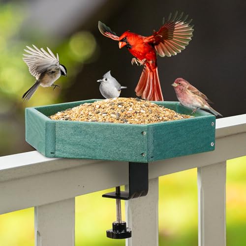 Kingsyard Clamp-On Deck Bird Feeder for Balcony Railings, No Drill - color: Green