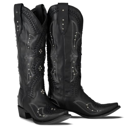 Yolkomo Cowboy Boots for Women Knee High Western Cowgirl Boots - color: Black, size: 5