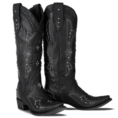 Yolkomo Cowboy Boots for Women Knee High Western Cowgirl Boots - color: Black, size: 5