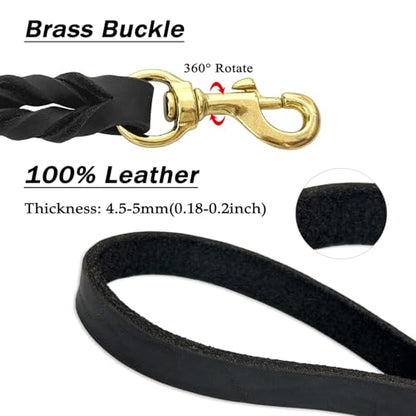 Guiding Star Leather Dog Leash 6ft x 3/4 inch Heavy Duty Training Leash | Strong Braided Handmade Leather Training Leashes for Large & Medium Dogs 6 Foot Long Pet Lead Black - color: Black, size: 6ft x 3/4 inch