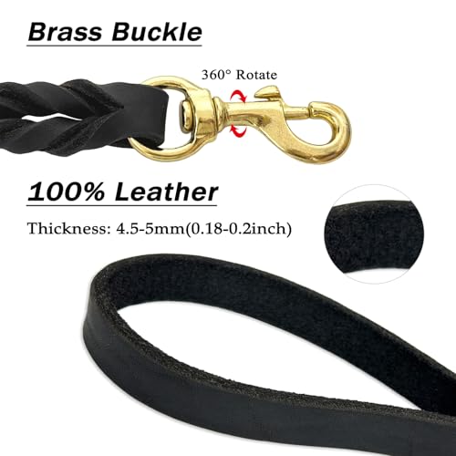 Guiding Star Leather Dog Leash 6ft x 3/4 inch Heavy Duty Training Leash | Strong Braided Handmade Leather Training Leashes for Large & Medium Dogs 6 Foot Long Pet Lead Black - color: Black, size: 6ft x 3/4 inch