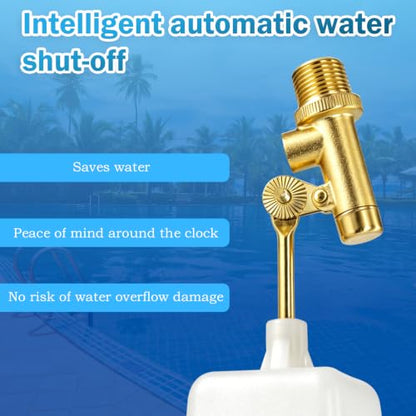 3/8" Pool Water Level Float Valve, Heavy Duty 125 PSI Automatic Fill Control Adjustable Flow, 2.25 GPM Flow for In-Ground Pools Ponds Fountains Livestock Tanks & Swamp Cooler