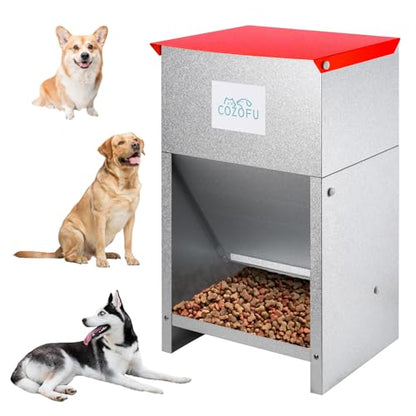 Dog Feeder Galvanized Pet Food Automatic Gravity Fed Dispenser 25lbs - color: Red(Feeder)