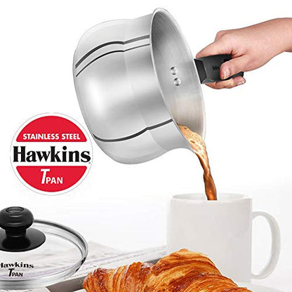 Hawkins Stainless Steel Tpan 1.5L with Glass lid - size: 1.6 Quarts