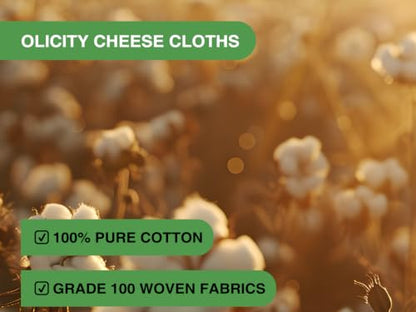 Olicity Cheese Cloths, Grade 100, 18 Sq Feet, Reusable Cheese Cloth