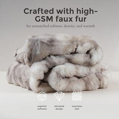 Mon Chateau 60" x 70" Dream Faux Fur Throw, Marble Print, Driftwood Bubble | Cozy Layer Comfort For Couch, Bed Or Chair. Lightweight Polyester Fabric With Easy Machine Wash Care - color: Driftwood Bubble