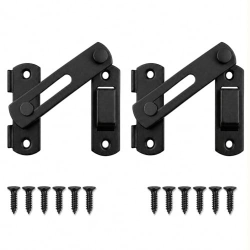 2 Pack 180° Flip Barn Door Latch, Matte Black Stainless Steel Gate Latch with Mounting Screws and 4 Spare Screws for Sliding Barn Doors, Fence Gates, Sheds, Cabinets and Windows