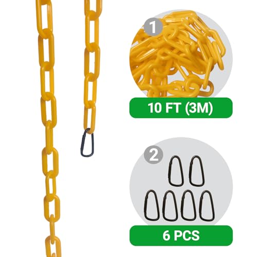 10FT Breakaway Livestock Goat Collars - Can be Cut into 6 Individual Adjustable Anti-Choke Collars, Plastic Safety Chain with Quick Release Links for Goats, Sheep, Alpacas (Yellow)