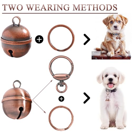 2 Extra-Loud Copper Dog Bells for Medium-Large Dog Collars - color: Glossy Copper+Copper, size: Large
