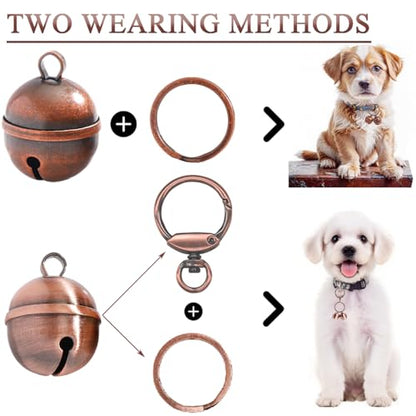 2 Extra-Loud Copper Dog Bells for Medium-Large Dog Collars - color: Glossy Copper+Copper, size: Large