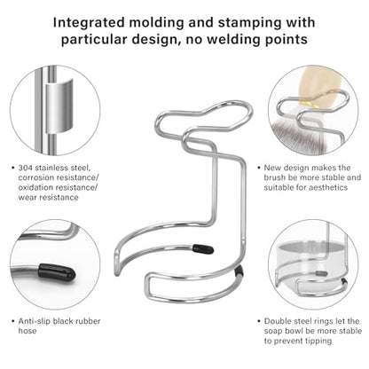 Shaving Brush Kit for Men, 4 in 1 Shaving Brush Set Includes Nylon Shaving Brush, Shaving Soap and Stainless Steel Shaving Bowl & Stand for Men’s Wet Shave Gift - color: Wood-B