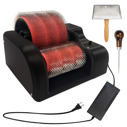 Electric Wool Carding Machine,Wool Fiber Drum Carding Machine with Brush & Awl,Adjustable Combing Speed,Automatically Clean Residual Wool,Fast Color Mixing, Combing, Spinning,for DIY Craft Make Felt.