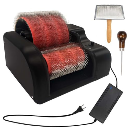 Electric Wool Carding Machine,Wool Fiber Drum Carding Machine with Brush & Awl,Adjustable Combing Speed,Automatically Clean Residual Wool,Fast Color Mixing, Combing, Spinning,for DIY Craft Make Felt.