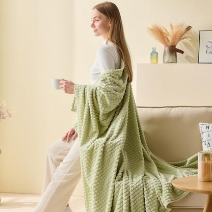 EMME Fleece Throw Blanket Luxury Flannel for Couch Bed Sofa Chair, Soft, Plush, Warm and Cozy Blanket with Geometric Grid Design (Sage Green, 60'' x 80'') - color: 15-grid-sage Green, size: Twin