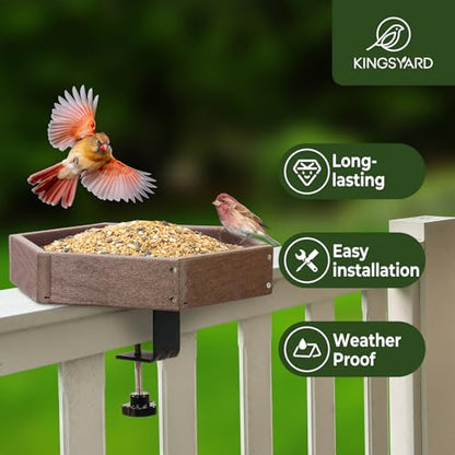 Kingsyard Clamp-On Deck Bird Feeder for Balcony Railings, No Drill - color: Brown