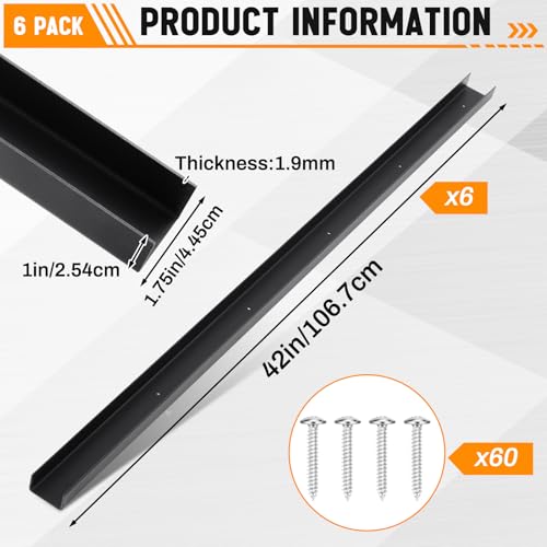 Yaocom 6 Pack 42 Inch Horse Stall Wall Channels Galvanized Steel Easy Installation Horse Stall Chew Guards Wood Protector with 60 Screws, Black