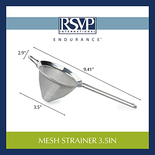 RSVP International Endurance Kitchen Collection, Stainless Steel Fine Mesh Conical Sieve/Colander, Multi-Purpose for Cooking, Baking, Loose Leaf Tea, Bar Strainer Cocktails, 4-Inch - size: 3-1/2-Inch
