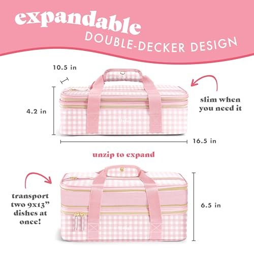 Fit & Fresh Insulated Double Decker Casserole Carrier for Hot & Cold Food - color: Pink Gingham