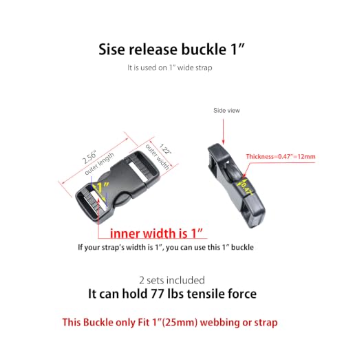 Quick Side Release Buckle, Heavy Duty Plastic Snap Buckle Clip Clasp Fasteners for Backpack Strap - style: 1 Inch - 2 Pieces