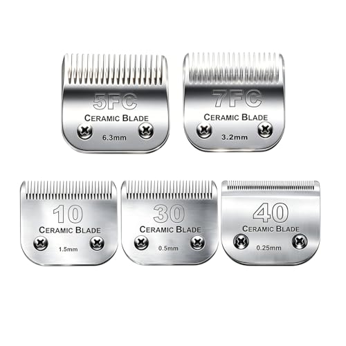 5PCS Dog Grooming Clipper Replacement Blade Compatible with Andis Clipper | Dog Clipper Blade for Oster A5/Wahl KM Series Dog Clipper,Ceramic Blade & Stainless Steel Blade(10+30+40+5FC+7FC) - color: 7 Skip Tooth /3.2mm