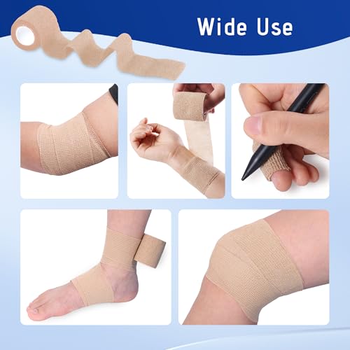 12 Pack Self Adhesive Bandage Wrap 2 Inch X 5 Yards Athletic Tape, Elastic Self Adherent Tape for Ankle, Wrist, Bandage Tape (Skin Color) - color: Skin Color