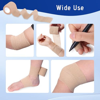 12 Pack Self Adhesive Bandage Wrap 2 Inch X 5 Yards Athletic Tape, Elastic Self Adherent Tape for Ankle, Wrist, Bandage Tape (Skin Color) - color: Skin Color