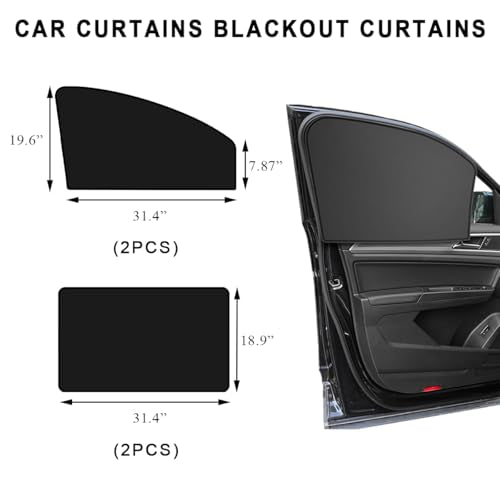 4 PCS Car Window Shades, Magnetic Light Blocking and UV Protection Privacy Shades, Car Window Screen for Baby, car Sunshade for Camping, Napping, Sleeping, Breastfeeding (Black) - color: Black