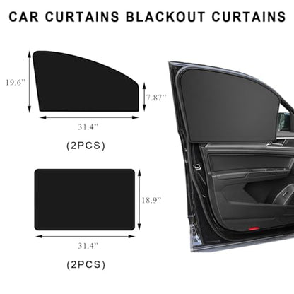 4 PCS Car Window Shades, Magnetic Light Blocking and UV Protection Privacy Shades, Car Window Screen for Baby, car Sunshade for Camping, Napping, Sleeping, Breastfeeding (Black) - color: Black