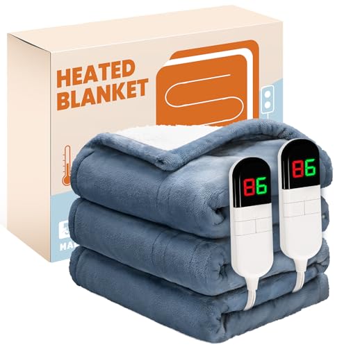 Electric Heated Blanket Queen 84"x90", 8 Heat leavls and 1-8H Auto Off | Fast Heating, Over-Heat Protection&ETL Certification, Soft Flannel Sherpa, Machine Washable, Suitable for Bed and Sofa - color: Blue, size: Queen-84" x 90"