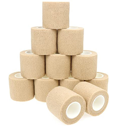 Self Adhesive Bandage Wrap Animal Cohesive Bandage Self Adherent Wrap First Aid Tape for Dogs Cats Horses Birds & Wrist Healing Ankle Sprain (2 Inch Beige 12 Rolls) - color: 2 Inch Beige 12 Rolls