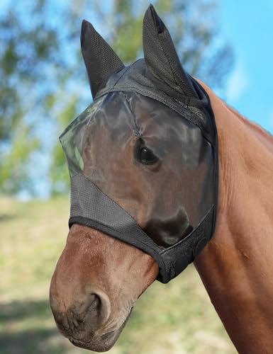 Horse Fly Mask with Ears, Comfy UV-Protective Fly Mask for Horses - size: Medium, style: No Nose