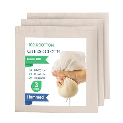 Cheesecloth for Straining, Organic Cheese Cloth, Fine Mesh Nut Milk Cloth, Unbleached Cotton Cheese Cloth for Yogurt, Cheese Making, Bread Baking, Juicing, Cooking, Grade 100 (20 x 20 Inch) - 3 Pack - size: Cheese Cloth Grade 100 (3 Pack)