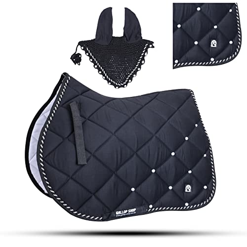 Numnah Horse Saddle Pad with Matching Ear Bonnet (Ship from USA)… - color: Black, size: Pony