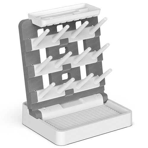 Baby Bottle Drying Rack, Vertical Standing Bottle Dryer Rack Holder-Space Saving Baby Bottle Drying Rack for Countertop-Holds Up to 12 Baby Bottles & Cup
