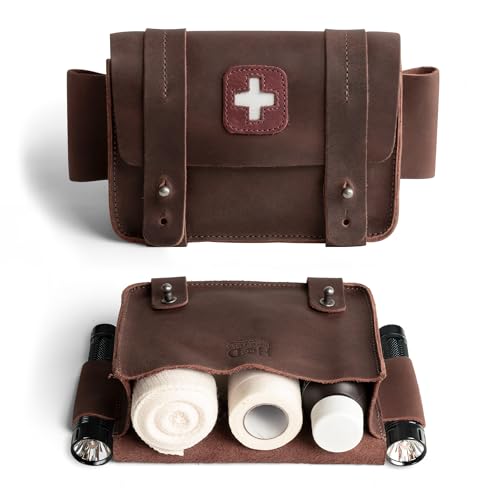 Hide & Drink, Empty First Aid Bag, Mini Medical Storage Pouch, Rectangular Bag for Survival Kit, Full Grain Leather, Handmade - color: Bourbon Brown