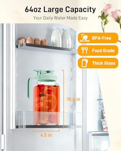64 oz Mason Jar Pitcher, Glass Pitcher with Lid for Sun Tea & Iced Tea - color: Green, size: 64 Ounces