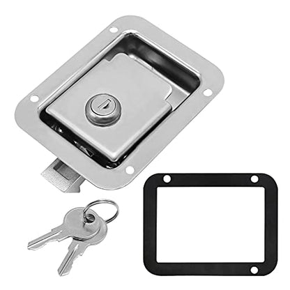 RV Trailer Door Lock, Stainless Steel Heavy Duty Flush Mount Paddle Horse Latch with Gasket Keys