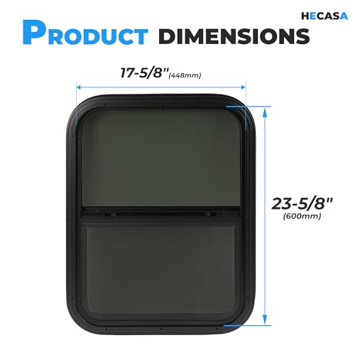 HECASA 18" W X 24" H RV Window W/Trim Ring & Mesh Screen Vertical Slide Fit for Van, Cargo, Trailer, Camper Tinted Tempered Glass Aluminium - size: 18" W x 24" H