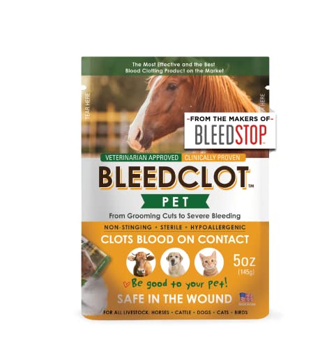 FirstAid Blood Clotting Powder | Stop Bleeding on All Animals Guaranteed | Minor Cuts to Arterial Bleeding | from Makers of BleedStop | Veterinarian + Household Use (1 Pouch, 5 oz) - size: 5 Ounce (Pack of 1)