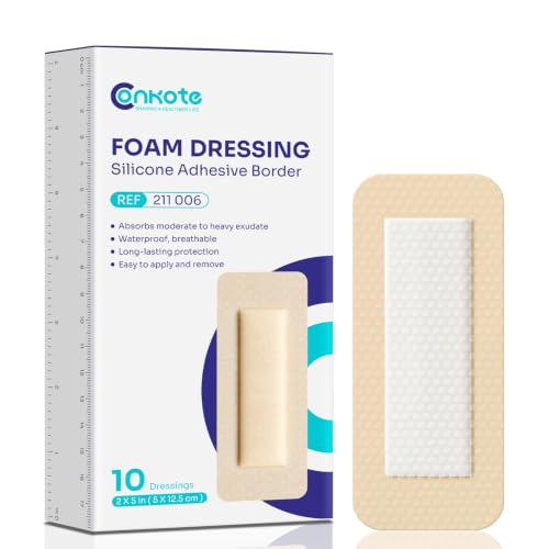 Silicone Foam Dressings 2'' X 5'', Large Bandages for Wound Care, 10 Pack - size: 2'' x 5'' (10 Dressings)