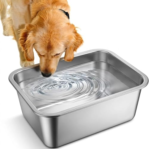 1.25 Gallon Stainless Steel Dog Water Bowl for Small Medium Dogs | 1.25 Gallon Capacity, 12.6 x 8.7 x 3.9 in Size, Wide Opening, Food or Water Use, Indoor Outdoor Use, Small Medium Dogs - color: 1PCS(Original Color), size: 1.25 Gallons
