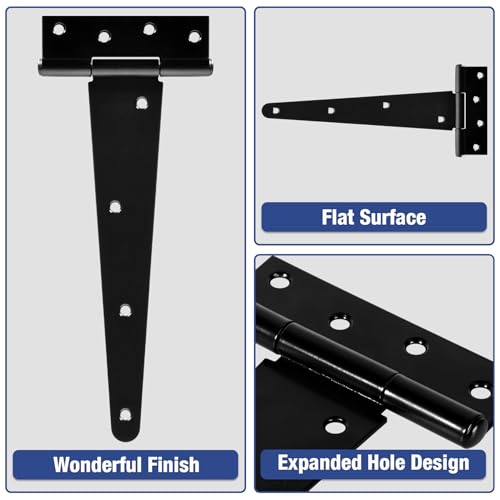TDCHINGES T Strap Black Gate Door Hinges 10 Inch for Barn Shed 2.5mm 2 Pack - size: 2Pack-10inch