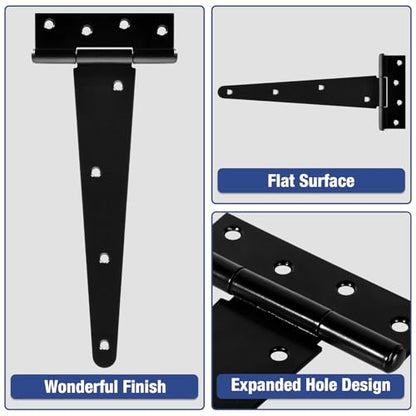 TDCHINGES T Strap Black Gate Door Hinges 10 Inch for Barn Shed 2.5mm 2 Pack - size: 2Pack-10inch