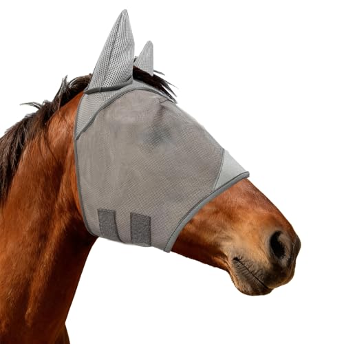 Grey Adjustable Horse Fly Mask with Ears for Ranch Daily Training
