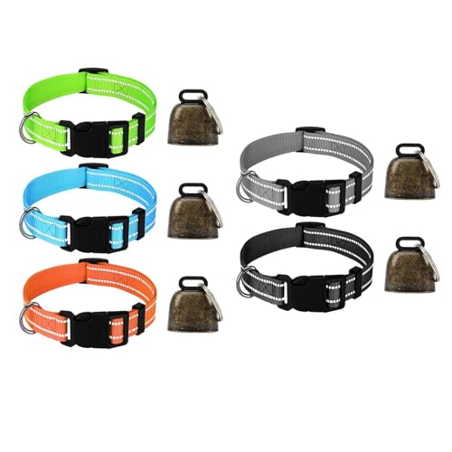 5 Pack Goat Collars with Bells, Adjustable Nylon Collar Set with Copper Bells, Pet Anti-Lost Loud Bell for Small Farm Animal Sheep Cow Pet Goat Accessories (Reflective) - color: Reflective