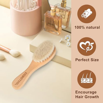 DEBETOOL 2-Pack Baby Hair Brush with Soft Goat Bristle