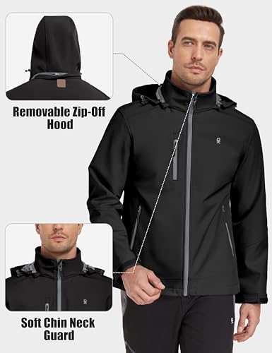 Little Donkey Andy Men’s Removable Hood Softshell Fleece Jacket - color: A.black, size: XX-Large