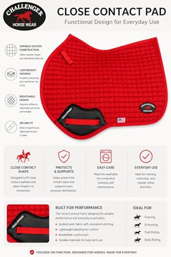 Horse Contoured English Quilted Lightweight All-Purpose Saddle Pad 72TS34 - color: Red